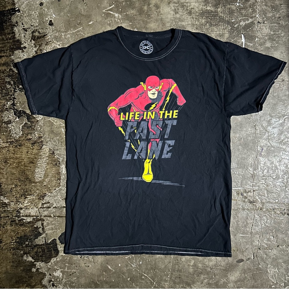 LARGE Black vintage DC Comics The Flash “Life in the Fast Lane” tee